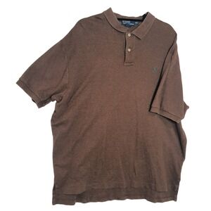 Polo Ralph Lauren Mens XXL Brown Short Sleeve Pique Polo Shirt Green Pony Logo